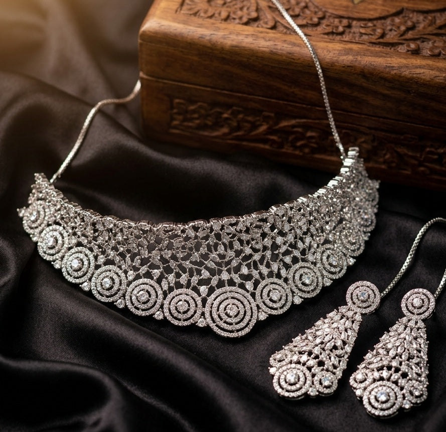 Celestia – Premium Diamond-Cut Floral Choker Necklace Set